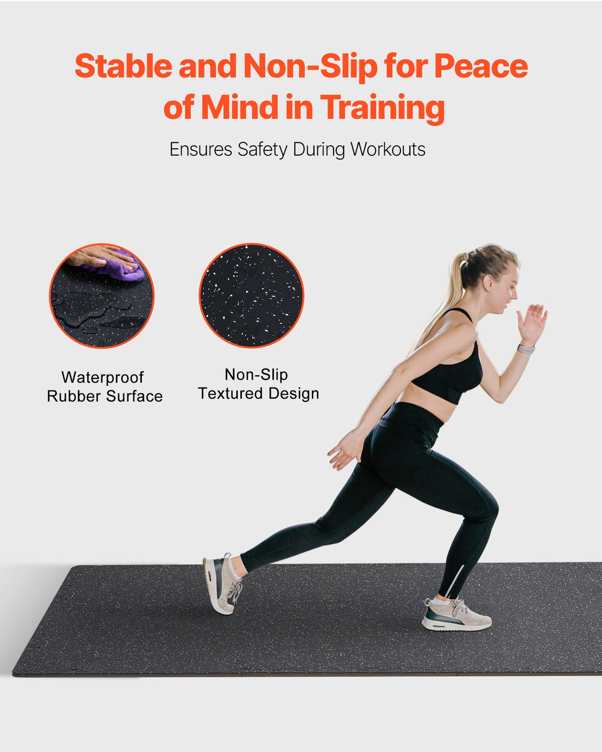 0.56 Inch Thick Gym Floor Mats, 6 Tiles Rubber Top with EVA Foam, 25in